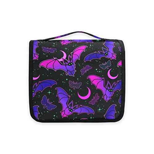 Hanging Toiletry Bag Purple Bat Gothic Travel Makeup bag for Toiletries Portable Travel Toiletry Organizer Cosmetic Bags with Hanging Hook