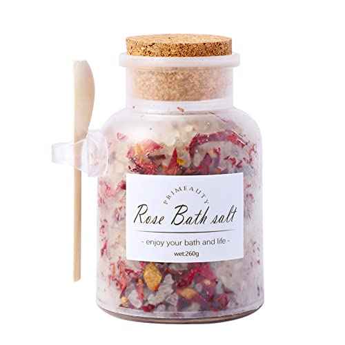 Bath Salt,Himalayan Rose Flower Petals Dead Sea Salt,Lavender and Bergamot Essential Oil,Cleanse,Revitalize,Relaxing,Stress Relief,and Soothes Skin,Best for Good Sleep(260g 9.17oz)