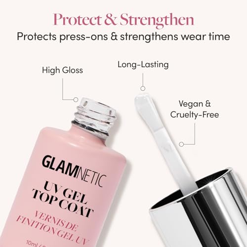 Glamnetic UV Gel Clear Top Coat | High-Gloss Finish | No-Wipe Formula | Works on Press-Ons & Polish | LED UV Curable | 0.33 fl. oz.