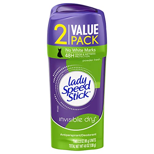 Lady Speed Stick Antiperspirant, Invisible Dry Powder Fresh, Twin, 2.3 Oz, Pack of 2