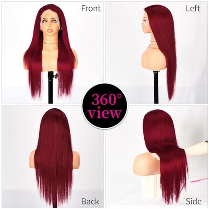 Anderah 99j Burgundy Lace Front Wigs Human Hair 13X4 Glueless Straight 99j Lace Frontal Wigs 180% Density Brazilian Virgin Human Hair Wigs for Women Pre Plucked With Baby Hair 28Inch