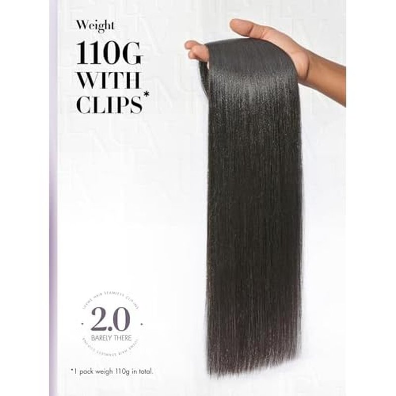 LUVME Invisible Clip in Hair Extensions, Yaki Straight Real Human Hair Remy Hair Clip ins for Women, Natural Human Hair, 18 inch 110g 6Pcs, Natural Black