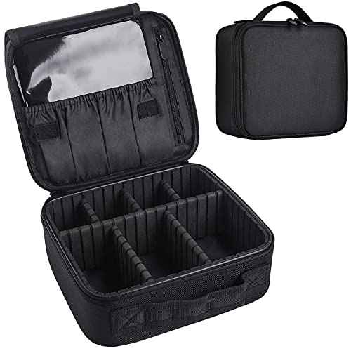 Travel Makeup Case, Cosmetic Train Case Organizer Portable Artist Storage Makeup Bag with Adjustable Dividers for Cosmetics Makeup Brushes Toiletry Jewelry Digital Accessories - Black