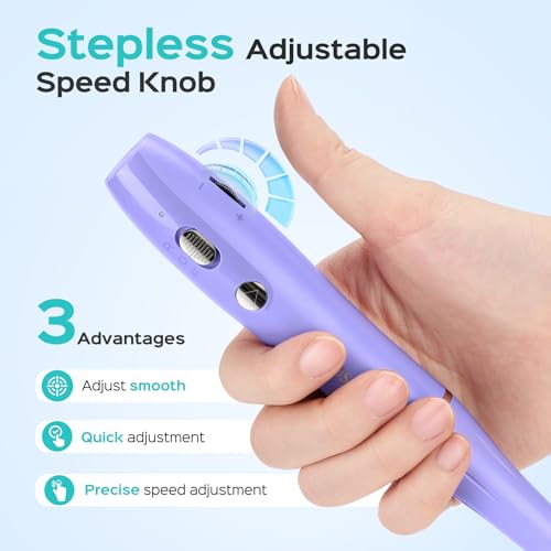 COSLUS Cordless Electric Nail Drill File: Nail Drill Machine with Stepless Speed Knob for Acrylic Gel Dip Powder Polish, Professional Portable Manicure Pedicure Rechargeable for Home Salon Use Purple