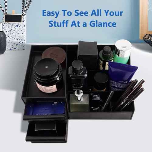 Simbuy Black Cologne Organizer for Men - Large Countertop Organizer with Drawers for Cologne, Perfume, Shaving & Skincare - Bathroom & Vanity Storage, Ideal Gift for Boyfriend, Husband, Dad & Friends