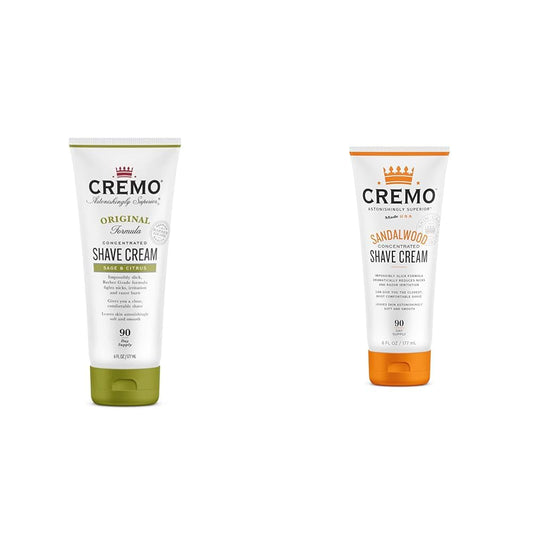 Cremo Barber Grade Sage & Citrus and Sandalwood Shave Creams, Ultra-Slick Shaving Cream for Men Fights Nicks Cuts and Razor Burn, 2 x 6 Fl Oz