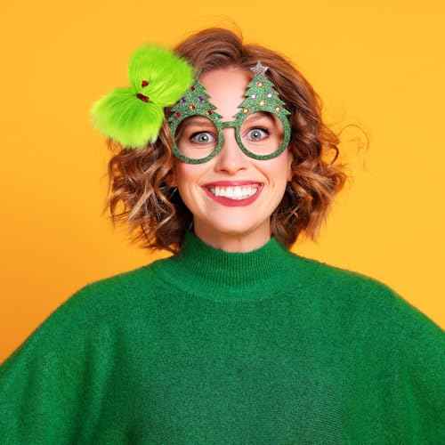 Vloso 2 Pcs Christmas Hair Bow for Girls,6 Inch Green Furry Hair Bow Clips with Red Heart,Christmas Decorations Costume Accessories Women Girls