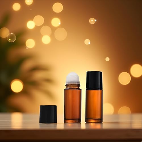 2 Pcs Clear Empty Glass Essential Oil Roller Bottles Vials Containers Refillable Roll-on Bottles with Funnel 30ML Refillable Cosmetic Containers Roller Balls for Essential Oils (Brown)