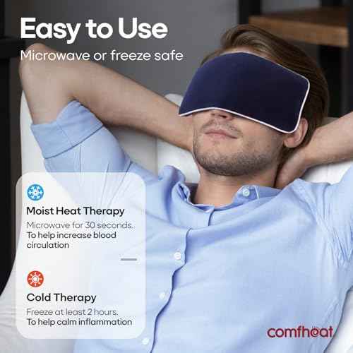 Unscented Weighted Eye Pillow - Soft Plush Removable Cover, Moist Heat & Cold Therapy, Natural Aromatherapy Eye Compress Pillow for Relaxation, Yoga, Meditation, and Sleep, Navy Blue