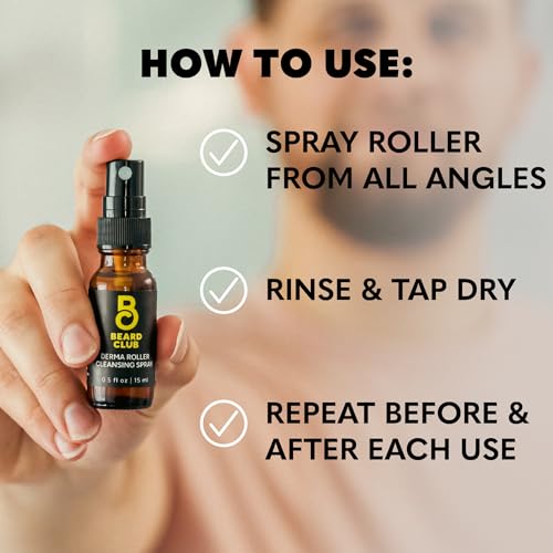 The Beard Club Derma Roller Replacement Head & Cleansing Spray - 0.3mm Titanium Microneedles - Replace, Clean and Prolong Derma Roller Life
