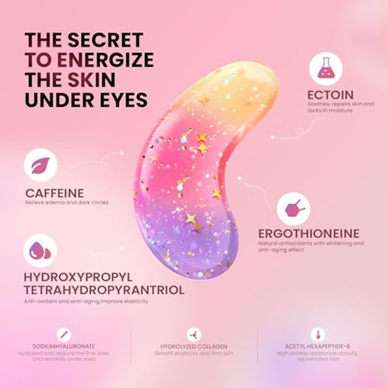 Under Eye Patches (24 Pairs) - New Tri-color Glitter Eye Gel Pads for Dark Circles Puffy Eyes,Under eye Bags,Wrinkles|Natural Collagen Under Eye Mask Patches, Gel Under Eye Patches