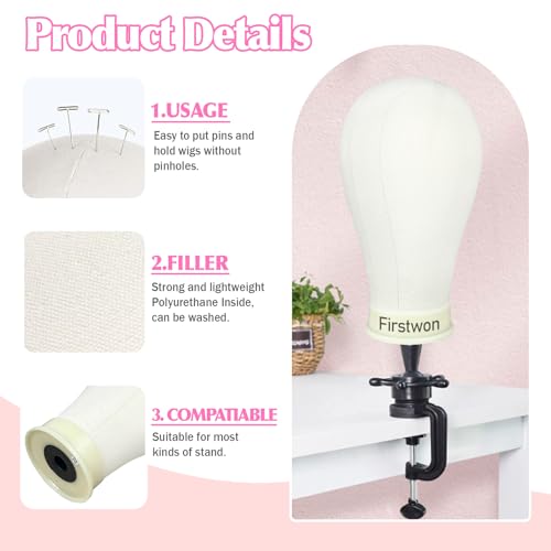 22 Inch Wig Head Mannequin Head for Wigs, Wig Stand with Head for Hair Styling Practice Display Wigs Making Tripod Stand with T Pins Set