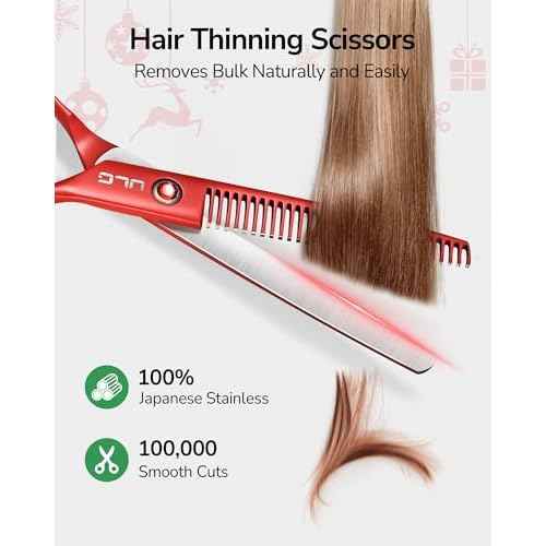 ULG Kids Hair Cutting Scissors Set - Safe Round Tip Shears for Toddlers, Adults & Pets, Professional Japanese Stainless Steel, 30-Tooth Thinning & Razor Edge Barber Kit with Comb & Case, Christmas Red