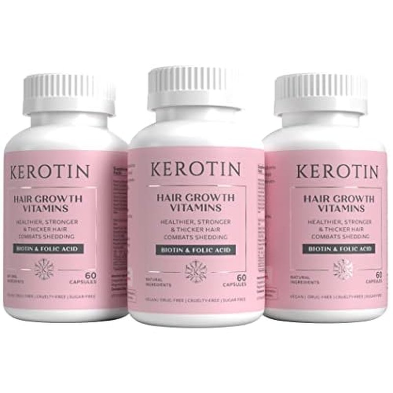 Kerotin Hair Growth Supplement for Longer, Stronger Hair - Enriched with Biotin, Folic Acid, Saw Palmetto to Promote Thick, Healthy Hair Growth (3 Months)