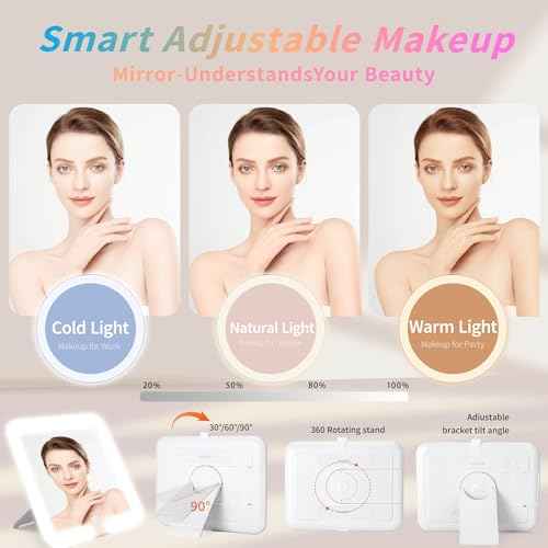 Makeup Bag with LED Mirror & Magnifier, Large Cosmetic Organizer Travel Makeup Case with Adjustable Brightness & 6 Detachable Dividers, Portable Makeup Storage for Women Girls (Brown)