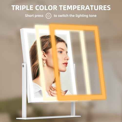 Hansong Vanity Mirror with Lights 11.8"x9.8" Lighted Makeup Mirror with Bluetooth Speaker Smart Touch Control LED Mirror with 3 Color Light Modes Detachable 10X Magnification and 360¡ÆRotation
