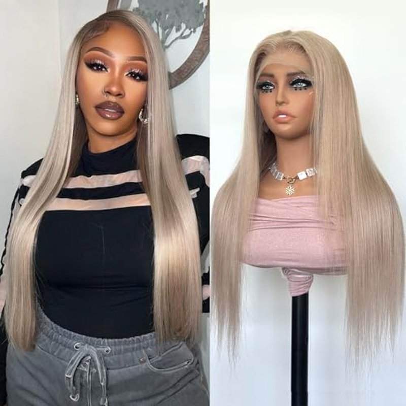 613 Straight Ash Blonde Wig Human Hair, 13x6 HD Lace Front Wigs Human Hair, Glueless & Pre Plucked Human Hair Wig with Baby Hair, 180% Density Ash Blonde Wig (22inch)