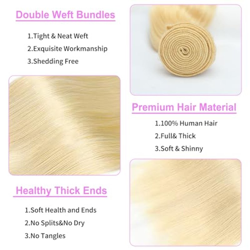 32 Inch 613 Bundles Human Hair Straight Blonde Human Hair Bundles 100% Unprocessed 12A Brazilian Virgin Hair Bundle 1 Blonde Bundle Human Hair for Women