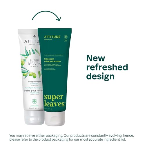 ATTITUDE Body Cream, EWG Verified Moisturizer, Vegan Moisturizing Products For Dry Skin, Dermatologically Tested, Olive Leaves, 8 Fl Oz