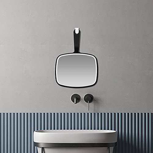 Large Wall Mount Hand Mirror with Handle, for Vanity Makeup Home Salon Travel Use (Square Black 10.3inx7.3in)