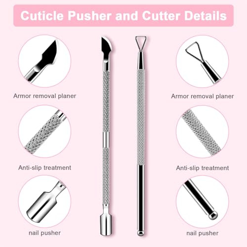 HOFASON 2PCS Cuticle Pushers and Nail Polish Remover, Stainless Triangle Nail Scraper Professional Durable Tool for Gel Removal, Nail Care Polish for Women Home Manicure Pedicure Tools Kit(Silver)