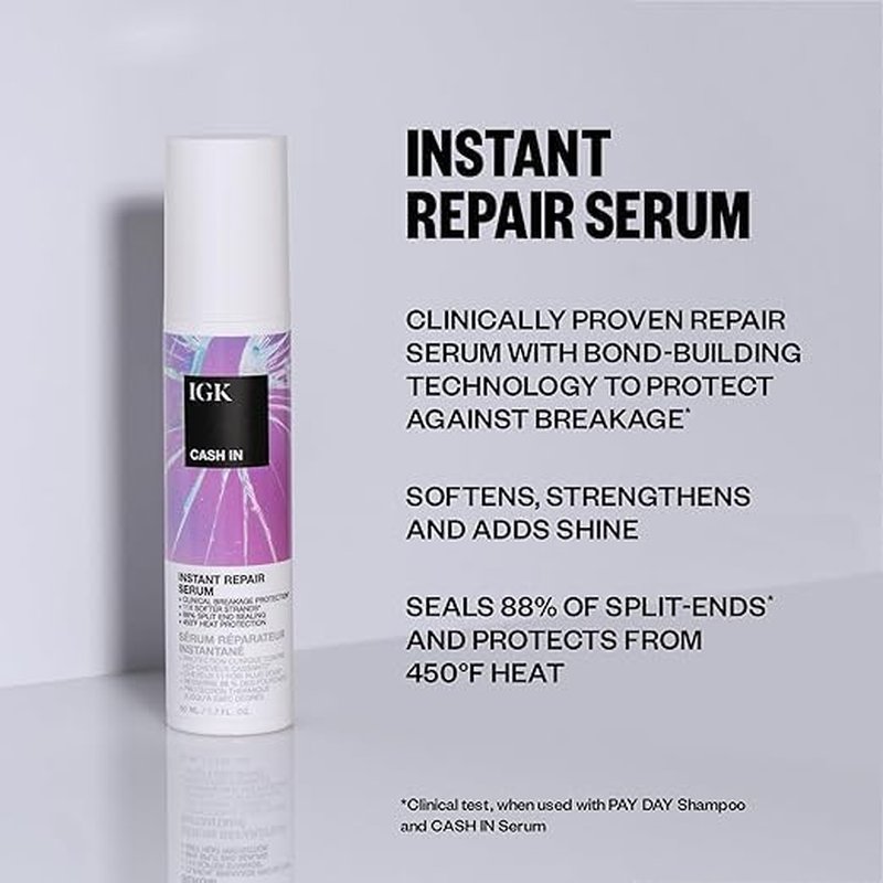 **IGK Expensive Clear Gloss Top Coat & Cash In Repair Serum - Vegan & Cruelty-Free | 4.2 oz + 1.7 oz**