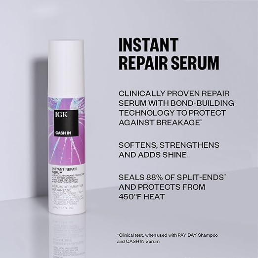 IGK Cash In Hair Serum - Instant Repair for Stronger Hair | Silicone-Free | 1.7 oz (Pack of 2)
