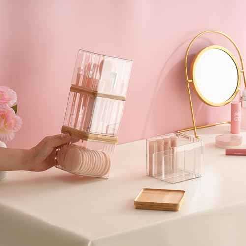 Makeup Brush Holder Comb with Cover Makeup Containers Organizers Set Makeup Holder Box Cosmetic Case With Lid Waterproof Dustproof Beauty Skincare Organizer Bathroom Vanity Countertop,Gift,Clear£¬3PCS