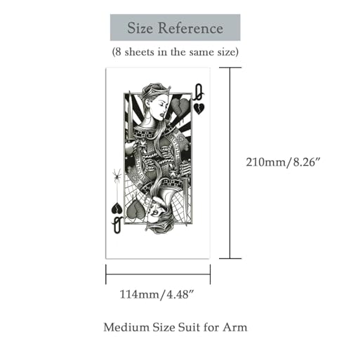 8 Sheets 3D Black Realistic Temporary Tattoos for Men Women Adults, Hand Finger Gun Hourglass Card Queen Tree Design Halloween Fake Half Arm Sleeve Tattoos Stickers Legs Kit Sets