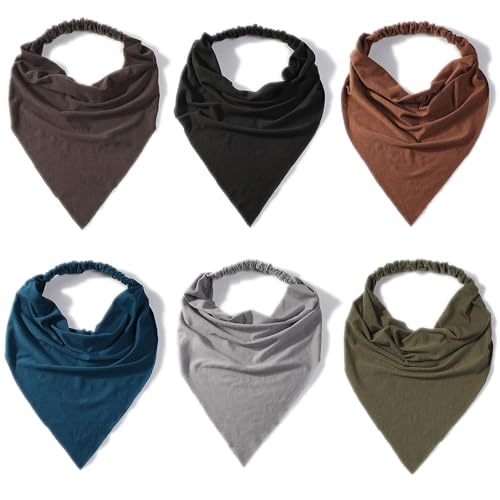 6 Pack Hair Scarf Headband for Women Elastic Bandana Head Scarf Large Boho Triangle Kerchief with Clips Non Slip Scarves