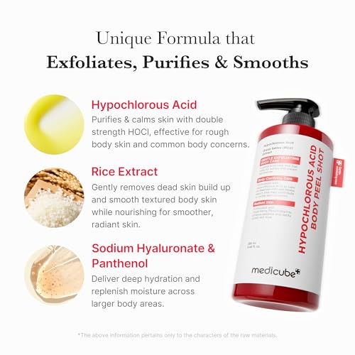 medicube Hypochlorous Acid Rice Body Peel Shot | Gentle Body Exfoliating Serum for Dead Skin Cells, Rough Patches & Uneven Texture | Rice Extract, Panthenol for Hydrating & Smoothing Care | 9.46 fl.oz