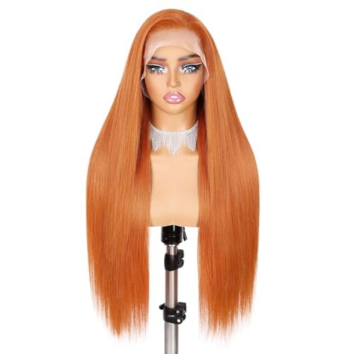 Quantum Love13x6 Lace Long Straight Orange Wigs Lace Front Synthetic Wig for Women 28Inch Wear and Go Glueless Orange Kanekalon Futura Hair Wig