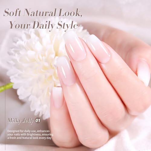 Born Pretty Milky White Gel Nail Polish Jelly White Sheer Translucent Neutral Gel Polish Hema-Free Soak Off Nail Art Gel 15ml, 0.54 Fl Oz