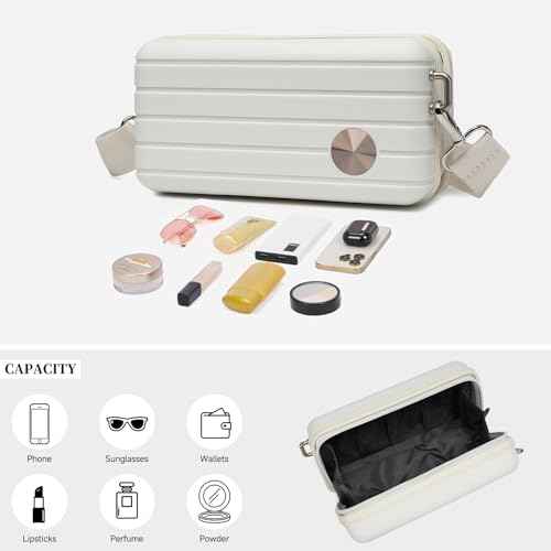 Somago Hard Shell Suitcase Handbag with Adjustable Strap Mini Cosmetic Handbag Cell Phone Purse Bag for 6.9" Shoulder Bag(Creamy White)