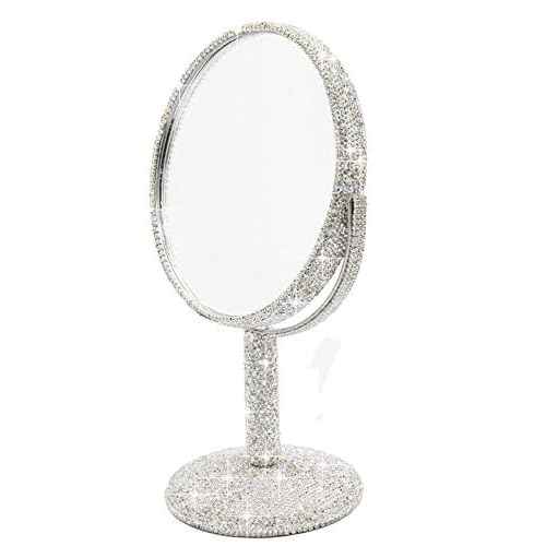 Bling Rhinestone Portable Magnified Double Sided Swivel Makeup Vanity Mirror, 360¡ÆRotate Makeup Mirror Round Shaped Two-Sided Makeup Mirror (Silver)