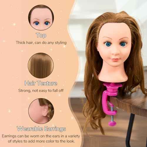 24Inch 80% Real Hair Mannequin Head - Doll head for hair Styling, Cosmetology Mannequin Head with Hair for Braiding Curling,Cuting with Table Clamp Styling Set (Blonde)