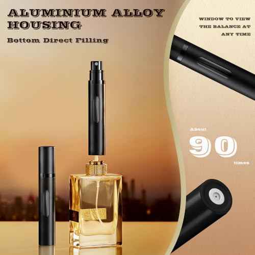 8ml Perfume Atomizer Travel Refillable,Mini Cologne Dispenser, Bottom-Filling Fragrances Perfumes Bottle,Portable Sprayer Pocket Size for Women Men Cruise Car Trip Gift 2pcs (Black-Black)