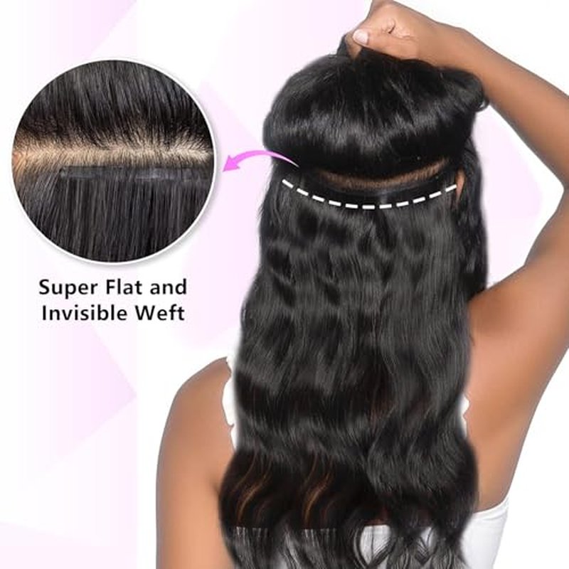 22 inch Seamless Body Wave Clip in Extensions Real Human Hair Extensions Clip Ins 110g 7pcs Thick Invisible Clip in Hair Extensions #1B Natural Black