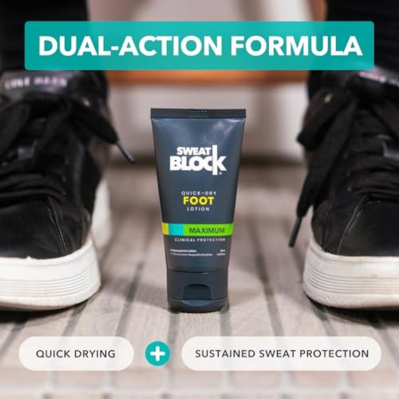 SweatBlock Foot Antiperspirant Lotion 1.69 fl oz for Excessive Sweating and Foot Odor Quick-Dry Hyperhidrosis Aid Eliminates Stinky Feet Non-Irritating Dermatologist Tested Formula for Men and Women