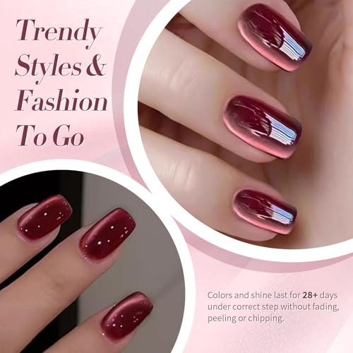 Born Pretty Cat Magnetic Eye Gel Nail Polish,Red Wine Jelly Glass Magnetic Gel Polish Glitter Soak Off Nail Art Salon Manicure Home Gift 15ml