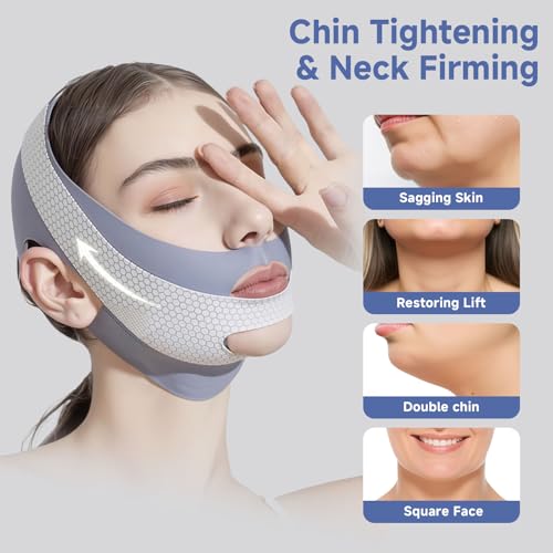 2 Pack V Line Lifting Mask with Chin Strap for Sleeping, Reusable Chin Strap for Double Chin for Women, Adjustable Chin Strap, Jaw Exerciser