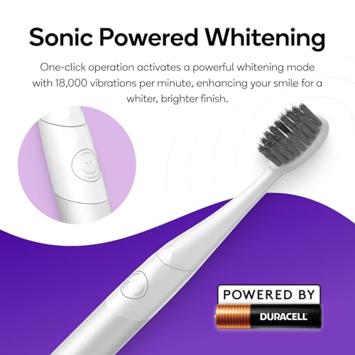 Burst Nova Toothbrush (White) | Sonic Powered Teeth Whitening | Super-Soft Bristles | 18000 VPM | 2 Minute Timer | Aluminum Handle | Replaceable Brush Head | Compact Size | with AAA Battery