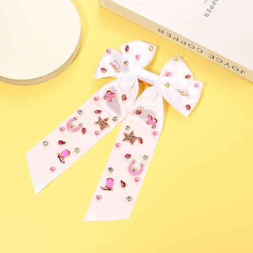 Western Hair Bows for Women Howdy Cowgirl Hair Bow Clips Cowboy Hat Boot Hair Ribbons Jeweled Big Pink Hair Bows Western Hair Accessories Bachelorette Rodeo Nashville Cowgirl Outfits Gifts (Pattern C)