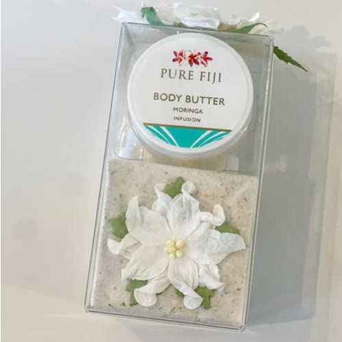 Pure Fiji Spa Gifts for Women and Man - Body Gift Box Sugar Glow with Exfoliating Scrub, Bath and Body Oil, Body Butter and Body Lotion, Shower Set, Moringa