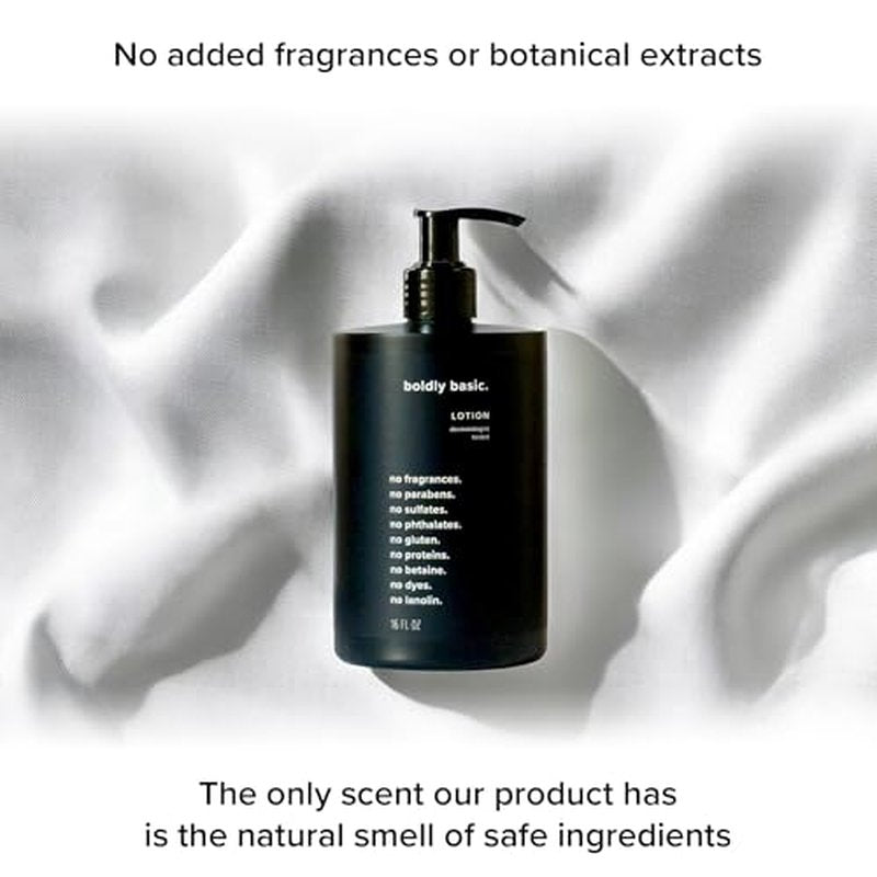 Boldly Basic Fragrance Free Lotion - Moisturizer for Dry and Sensitive Skin - Non Greasy - Unscented - Dermatologist Tested - No Sulfates, Parabens or Gluten - Hypoallergenic & Moisturizing