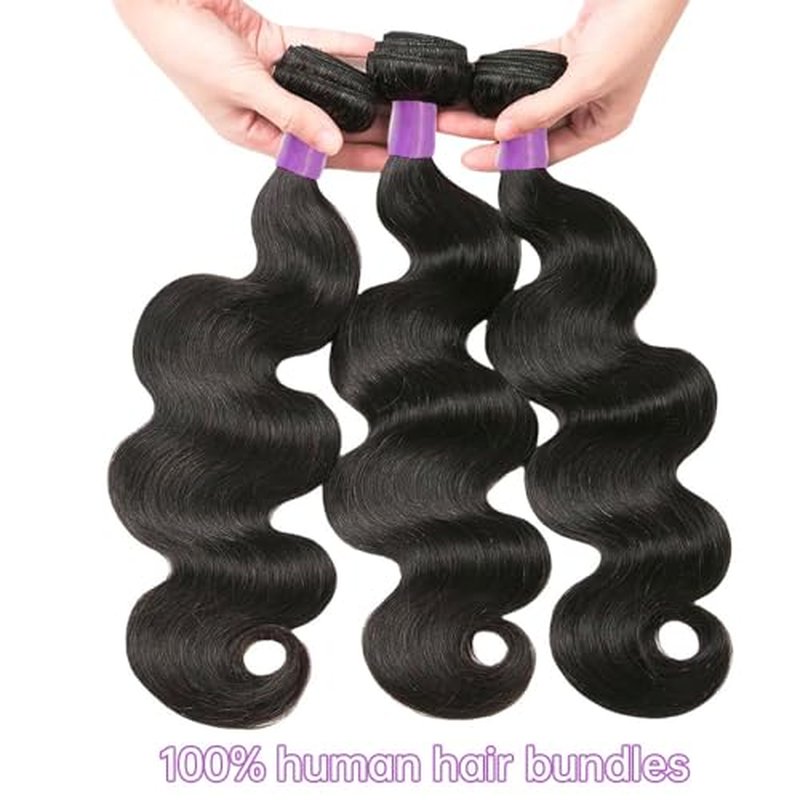 Body Wave Bundles Human Hair 20 22 24 Inch Human Hair Bundles 100% Unprocessed 12A Brazilian Virgin Hair Extensions for Women Natural Black