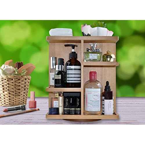 Spiretro Rotating Cosmetic Modular Organizer, Multi-Function Storage, 360 degree Carousel for Makeup, Toiletries, Vanity, Desk, Countertop, Bedroom, Closet, Solid Natural Wood with Acacia Brown