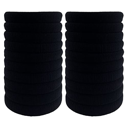 Thick Hair Ties, BETITETO 20 Pieces Seamless Ponytail Holders Scrunchies Women Cotton Stretch Hair Elastics for Thick Heavy or Curly Hair (Upgrade Black)