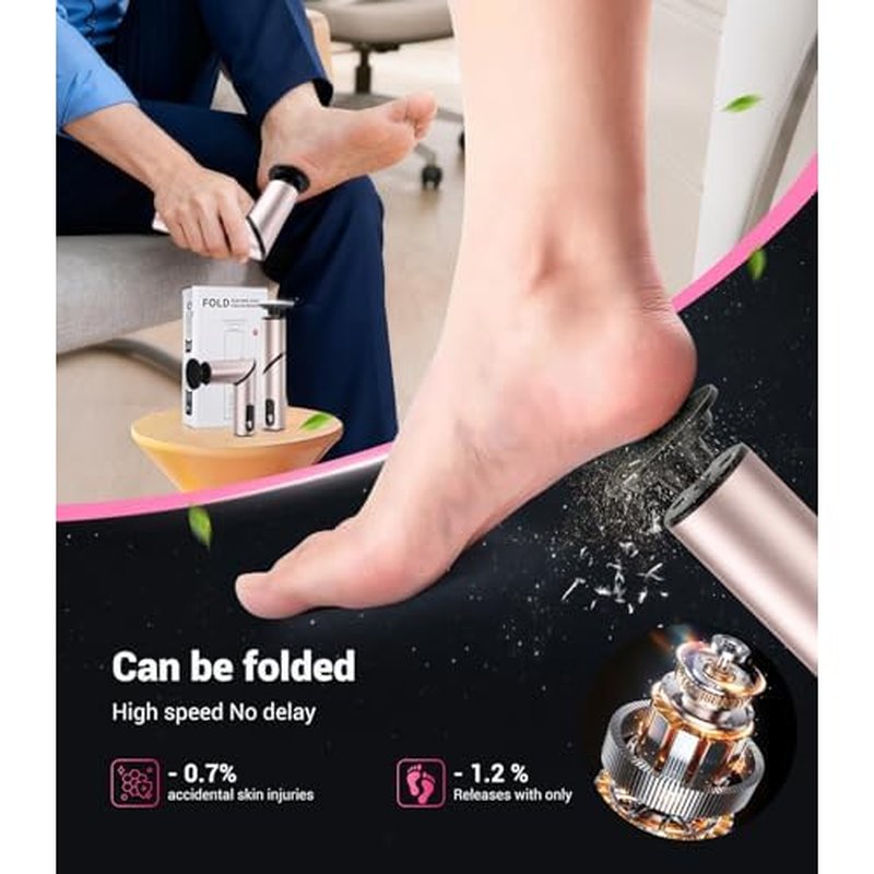 5-in-1 Professional Electric Callus Remover for Feet(Portable & Foldable), Removes 99.92% of Calluses in 3 Mins, Eectric Foot Callus Remover Pedicure Kits with 10 & 40 Grit Pads for Smooth Feet, Pink