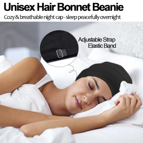 Sleep Cap Bonnet for Sleeping Black Women, Adjustable Cooling Ice Silk Lined Bonnet for Curly Braids Hair Cover Beanie Hat